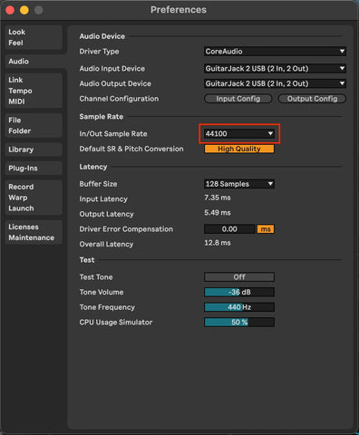 Ableton how to adjust sample rate to reduce latency