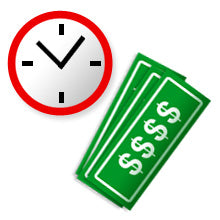 icon of clock and green paper to denote saving time and money