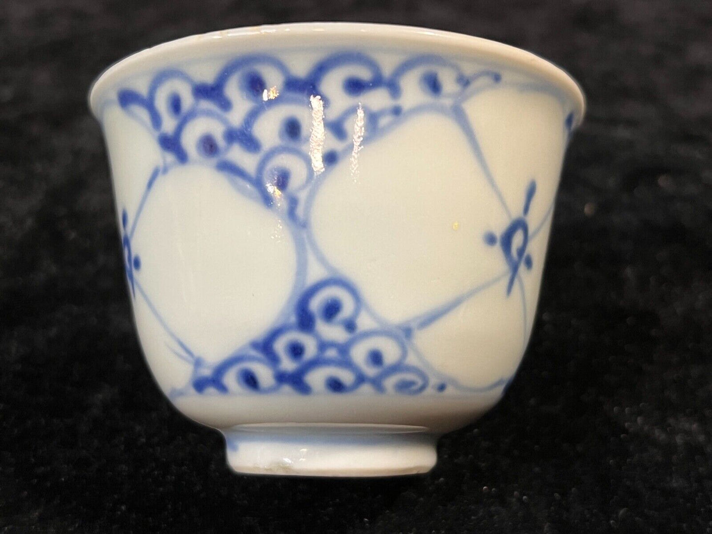 Antique Japanese 19Th Century Blue & White Hand Painted Ceramic Tea Cup 3"