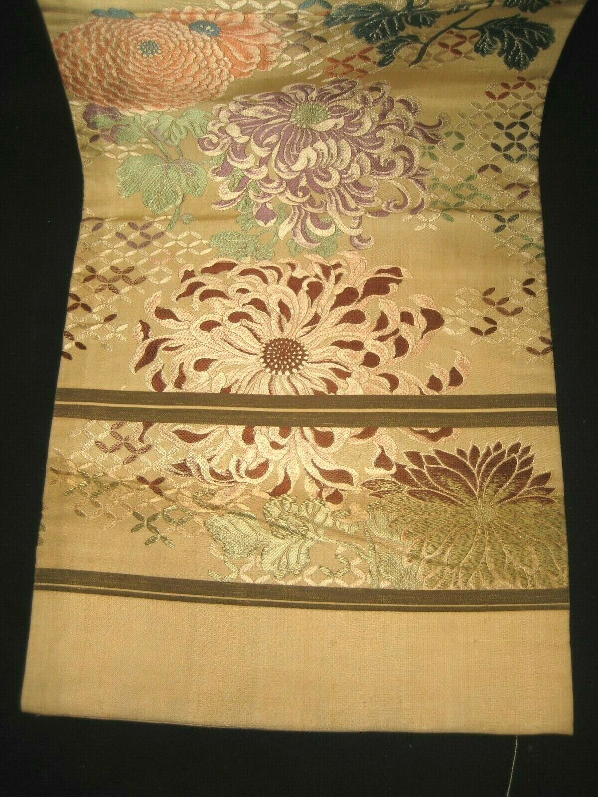 Japanese Cream Color Obi Sash For Kimono Belt Chrysanthemum Kiku Flowe ...