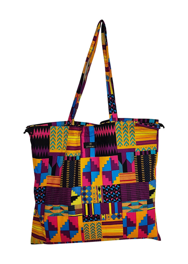 Ebuni African Print Tote (Pink Purple Kente)