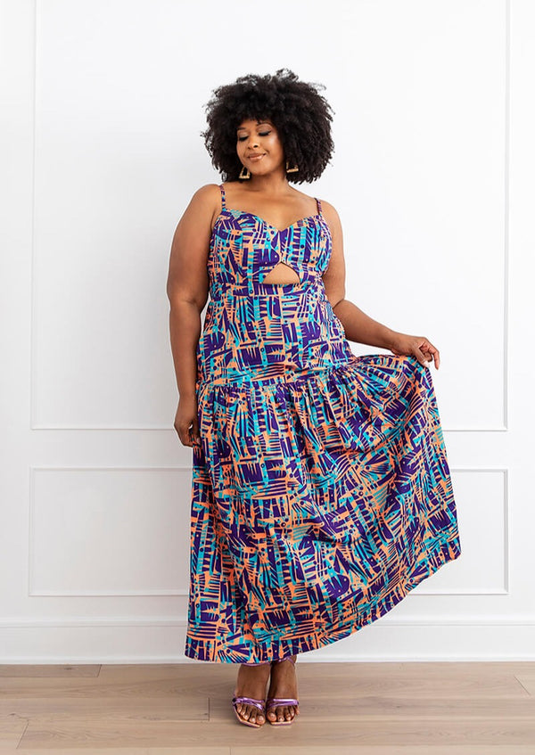 Kenyatta Women's African Print Maxi Dress (Tropical Stamp)