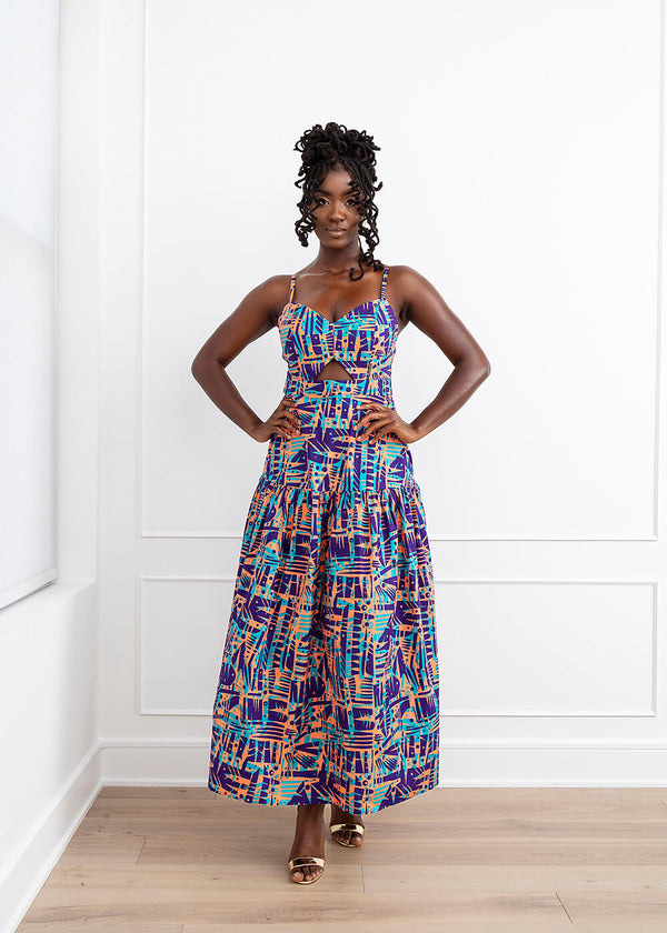 Kenyatta Women's African Print Maxi Dress (Tropical Stamp)