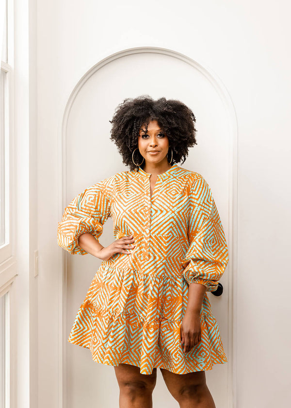 Jioni Women's African Print Corset Dress (Orange Blue Adire) – D'IYANU