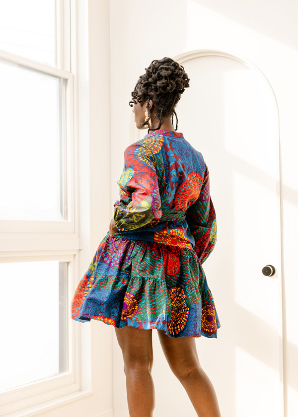 Malia Women's African Print Mini Dress (New Harvest Moon)