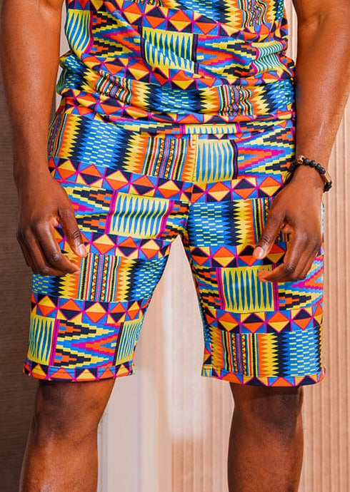 Raimi Men's African Print Sweatshorts (Canary Yellow Kente)