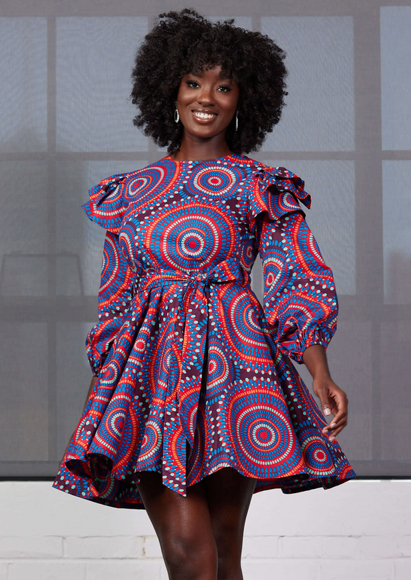 Malia Women's African Print Mini Dress (Gold Zebra Abstract) - Clearan –  D'IYANU
