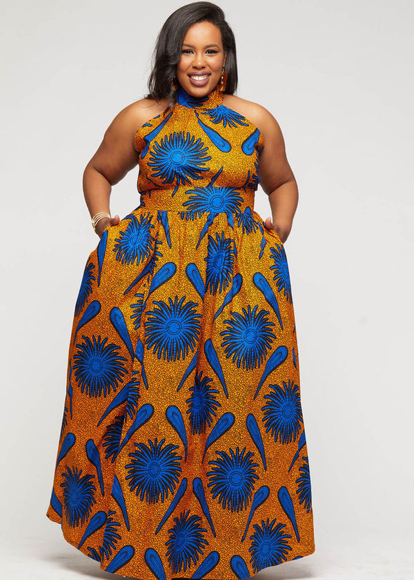 blue and white african print dresses