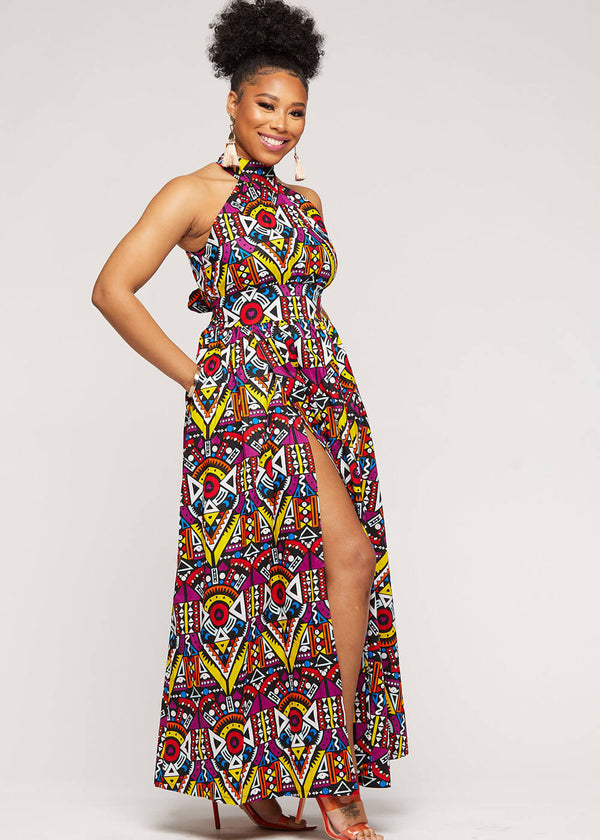 african print halter dress