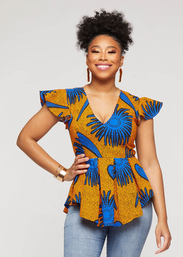 african print peplum shirt