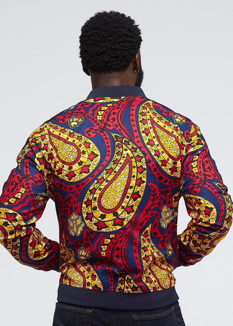 Ise African Print Reversible Bomber Jacket (Navy/Navy Gold Paisley)