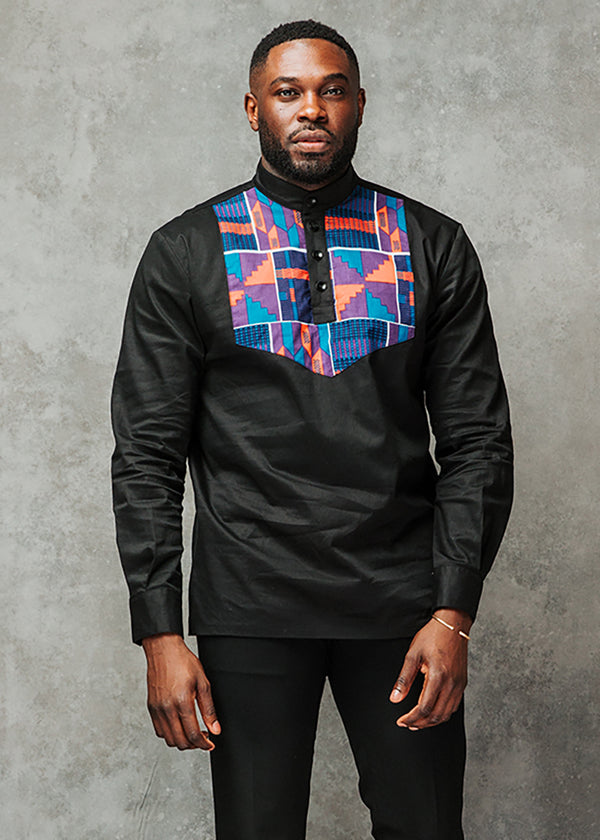 Abiade Men's African Print Button-Up Shirt (Black Magenta Tribal) – D'IYANU