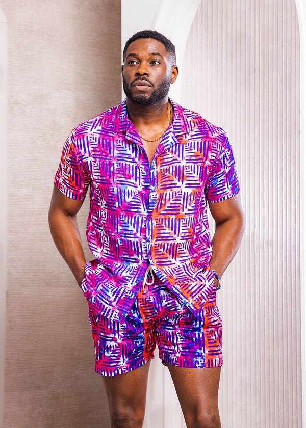 Malik Men's African Print Lightweight Button-Up Shirt (Mint Purple Ken –  D'IYANU