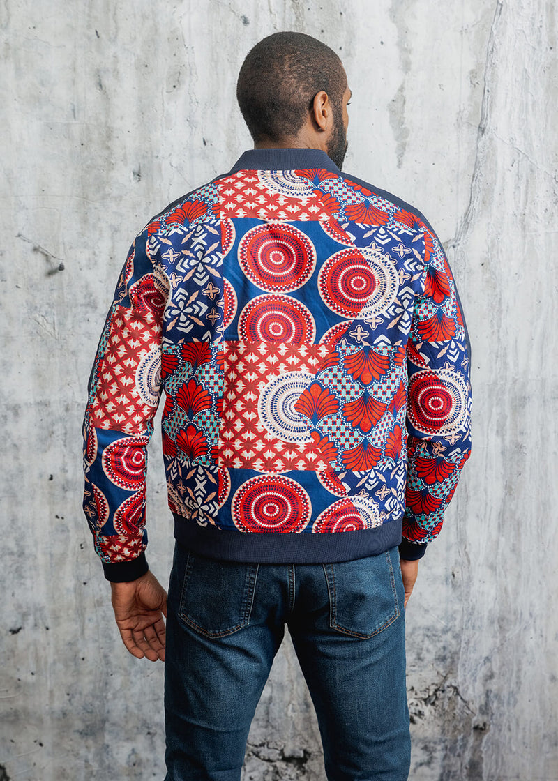 Ise Men's African Print Reversible Bomber Jacket (Maroon Circle  Multipattern) - Clearance