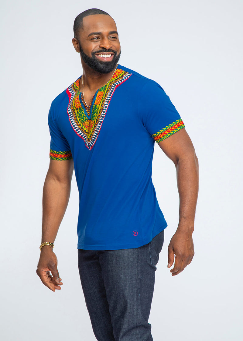 Men's African Print Dashiki T-Shirt (Blue) – D'IYANU
