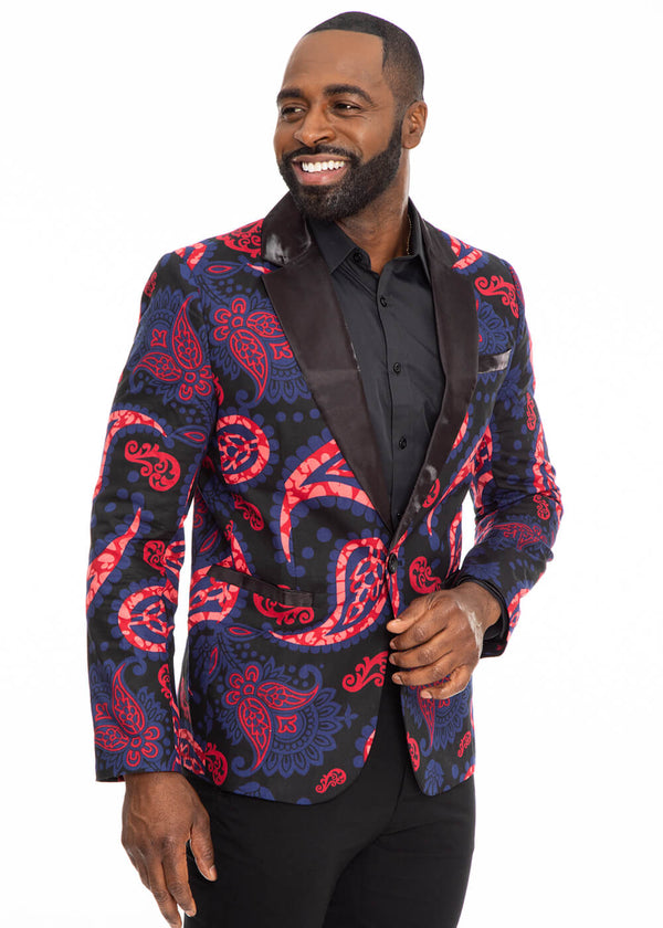 D’IYANU ISE Men's African Print Reversible Bomber Jacket (Grayscale Tribal) Black / XL