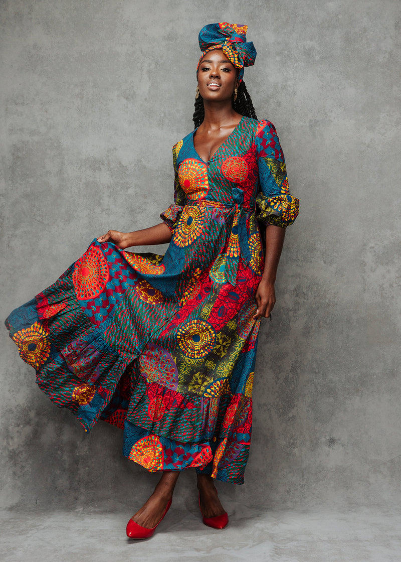 Zendaya Women's African Print Maxi Dress (New Harvest Multipattern)