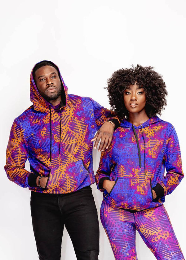 Badu Unisex African Print Hoodie (Violet Adire)