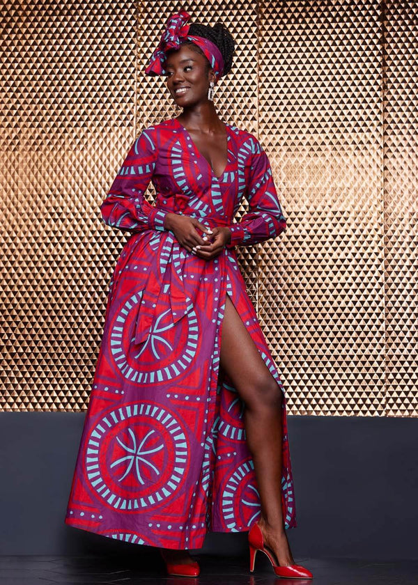 Keruba Women's African Print Stretch Dress (Red Mint Medallion) - Clea –  D'IYANU