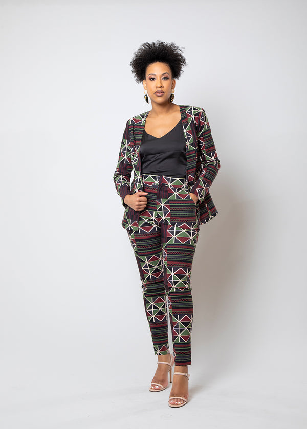 Farjana Women's African Print Stretch Woven Blazer (Black Red Kente)