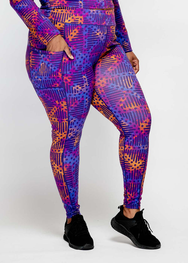 Sise Women's African Print Leggings (Violet Adire)