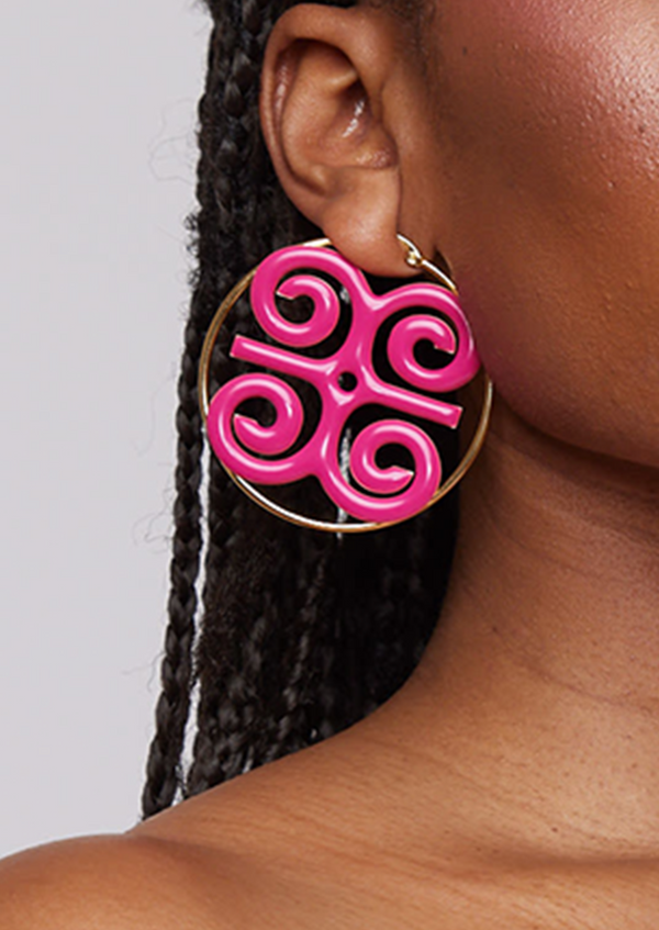 Zinariya Women's Humility and Strength Adinkra Symbol Hoop Earrings (Pink) - Clearance