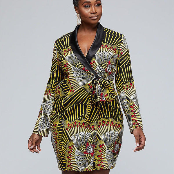 african print blazer dress