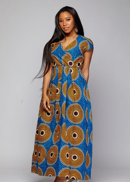 African Formal Dresses - Blue Orange White Maxi Dress – D'IYANU