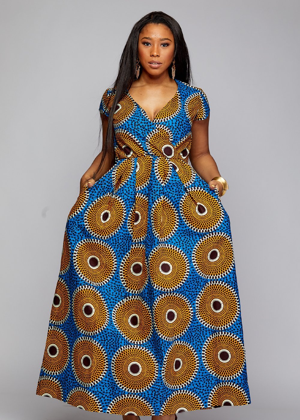 African Formal Dresses - Blue Orange White Maxi Dress – D'IYANU