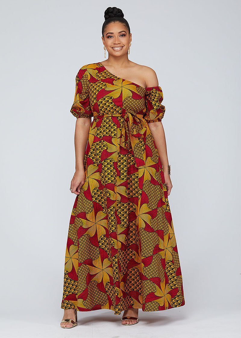 african print off shoulder dress
