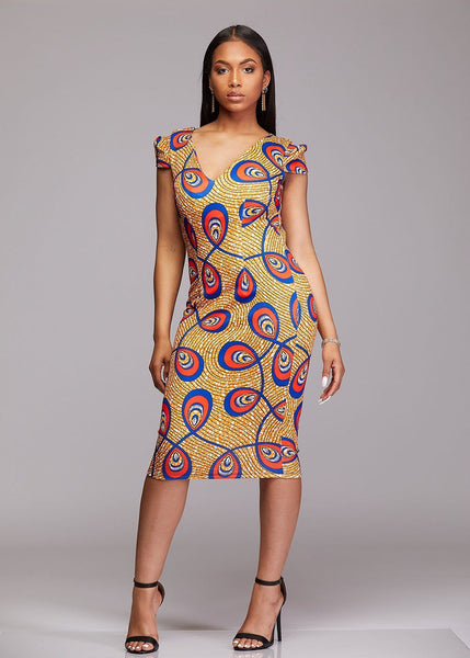 african print pencil dress