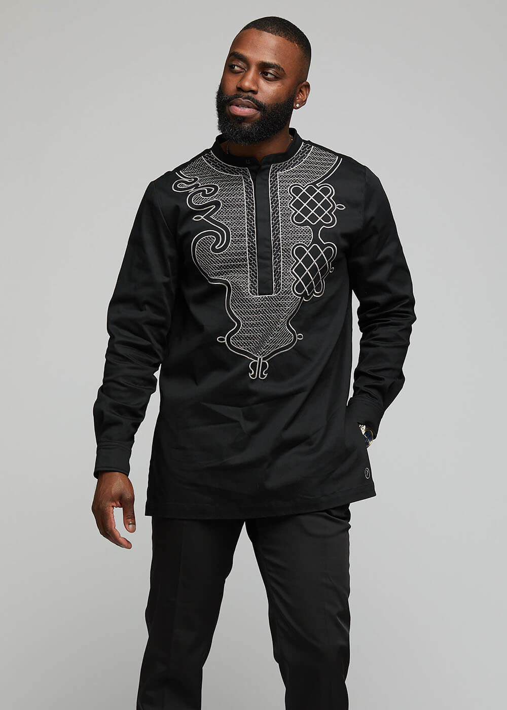 Dubaku Men's Traditional African Embroidery Shirt Black – D'IYANU