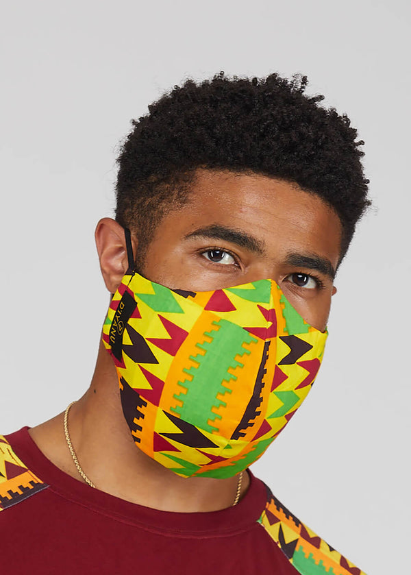 Dabo African Print 2 Layer Reusable Face Mask (Gold Maroon Kente)-Clearance