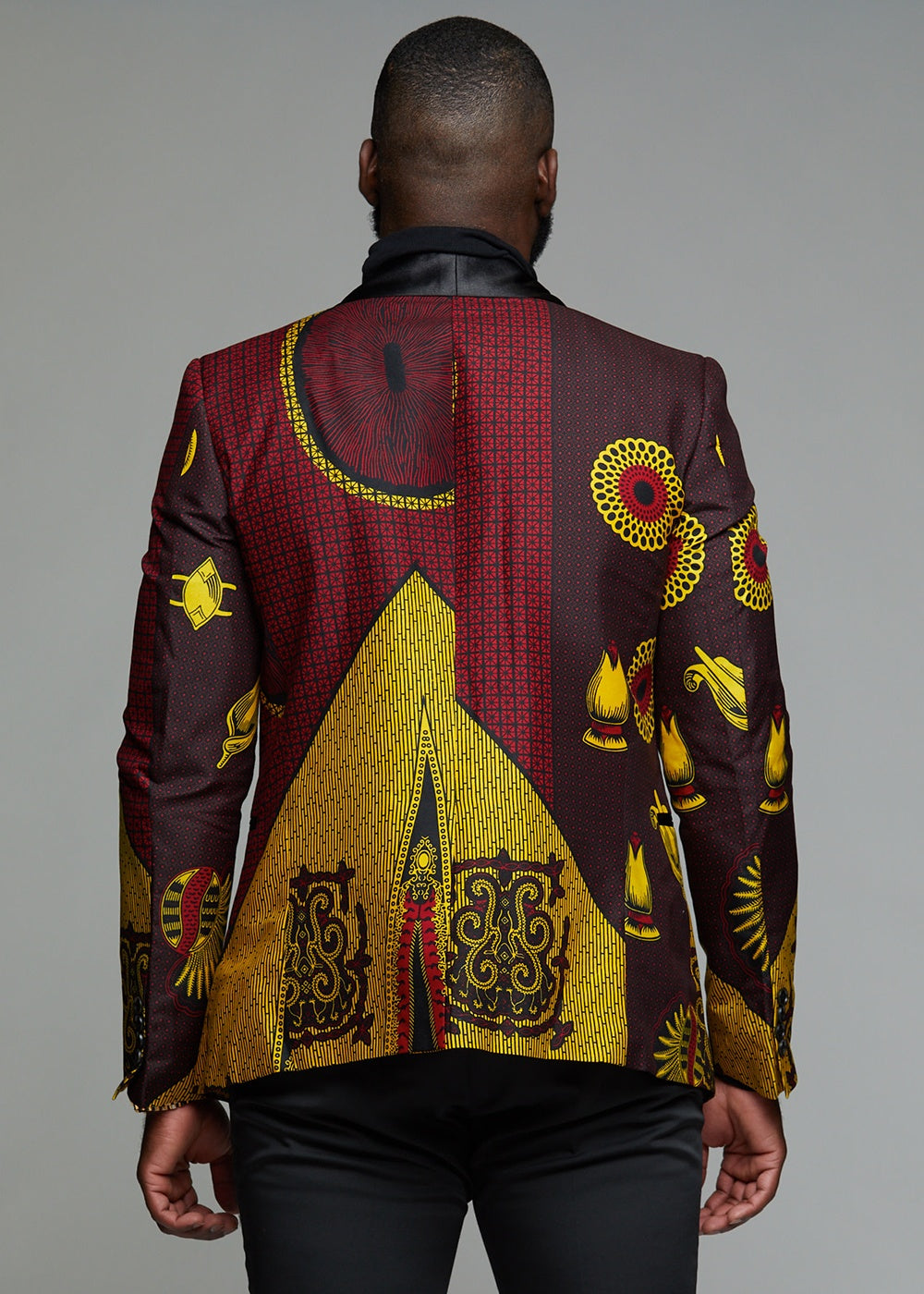 Rammy Men's African Print Blazer Jacket (Burgundy/Gold/Black) – D'IYANU