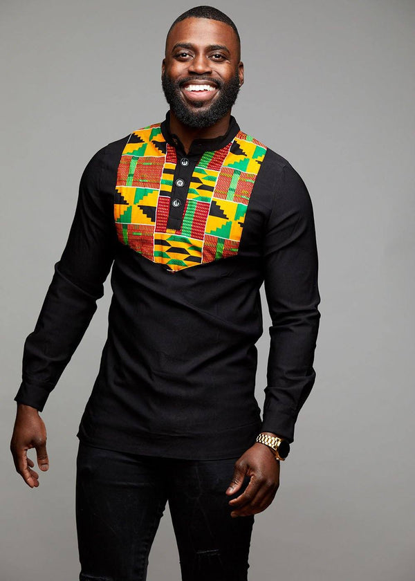 Julo African Print Graphic Fist T-shirt Black Black Green Kente – D'IYANU