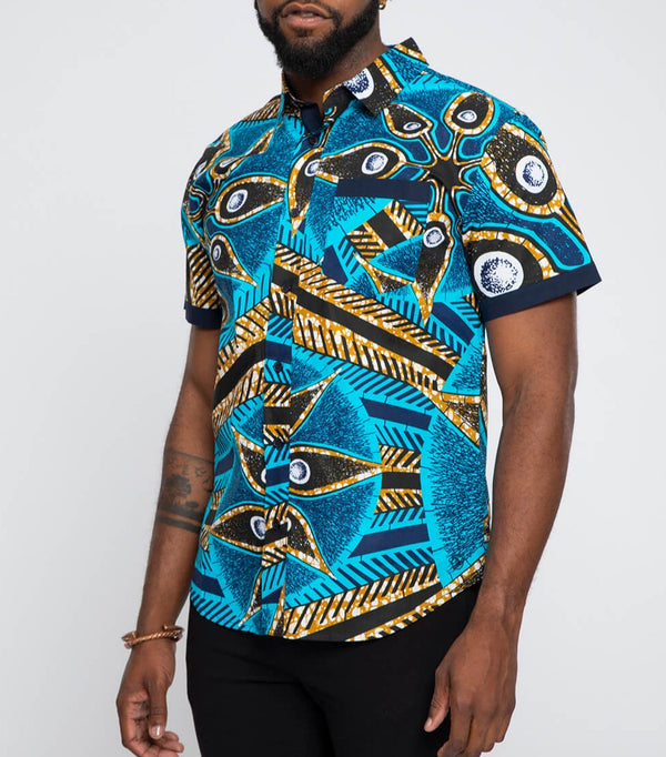 Kwau Men's African Print Short Sleeve T-shirt (Black/Purple Navy Kente –  D'IYANU