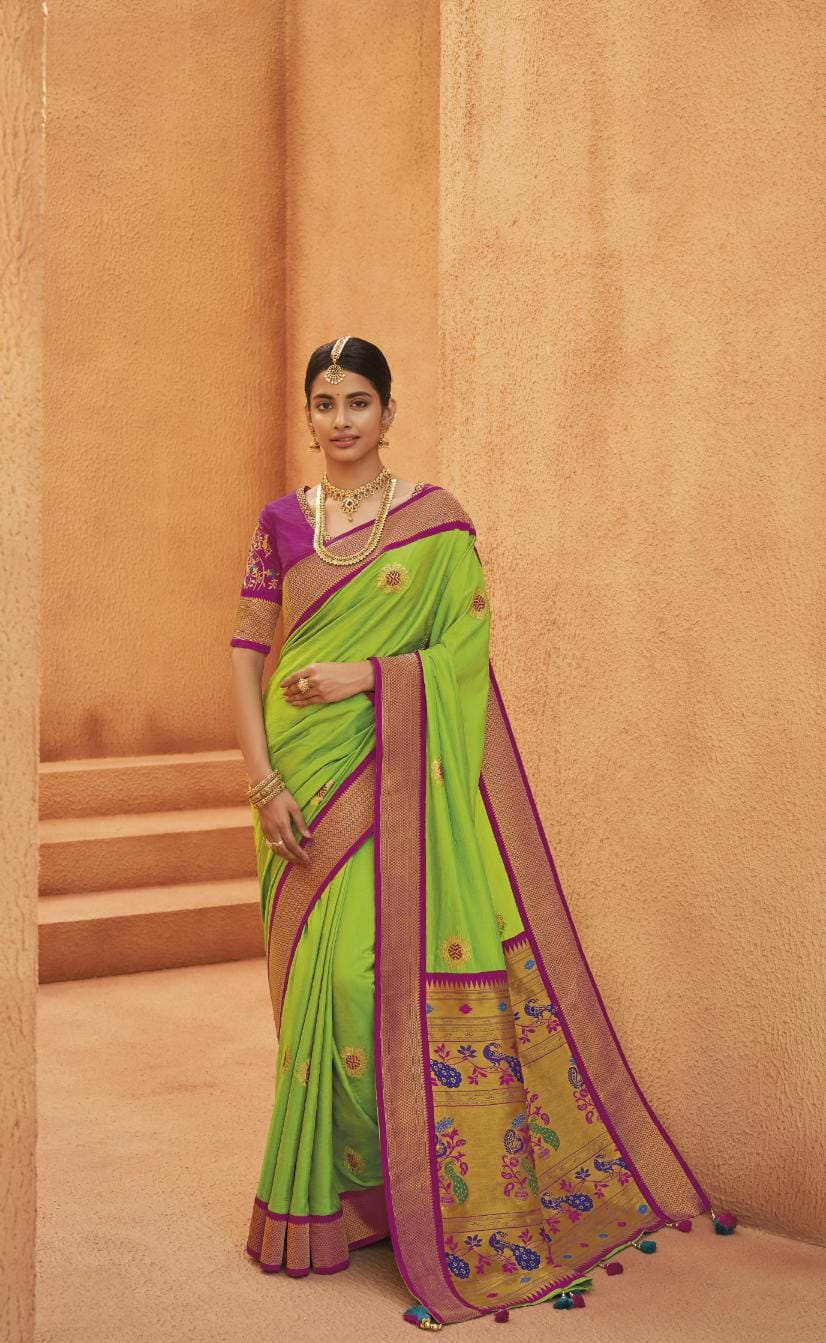 Rama Green Paithani Silk Saree | Leemboodi