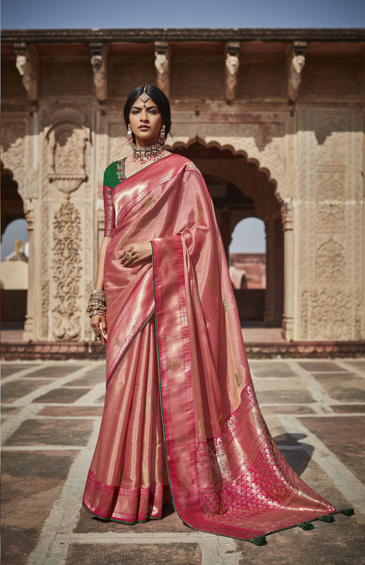 Apricot Peach Silk Saree With Designer Blouse – STORI