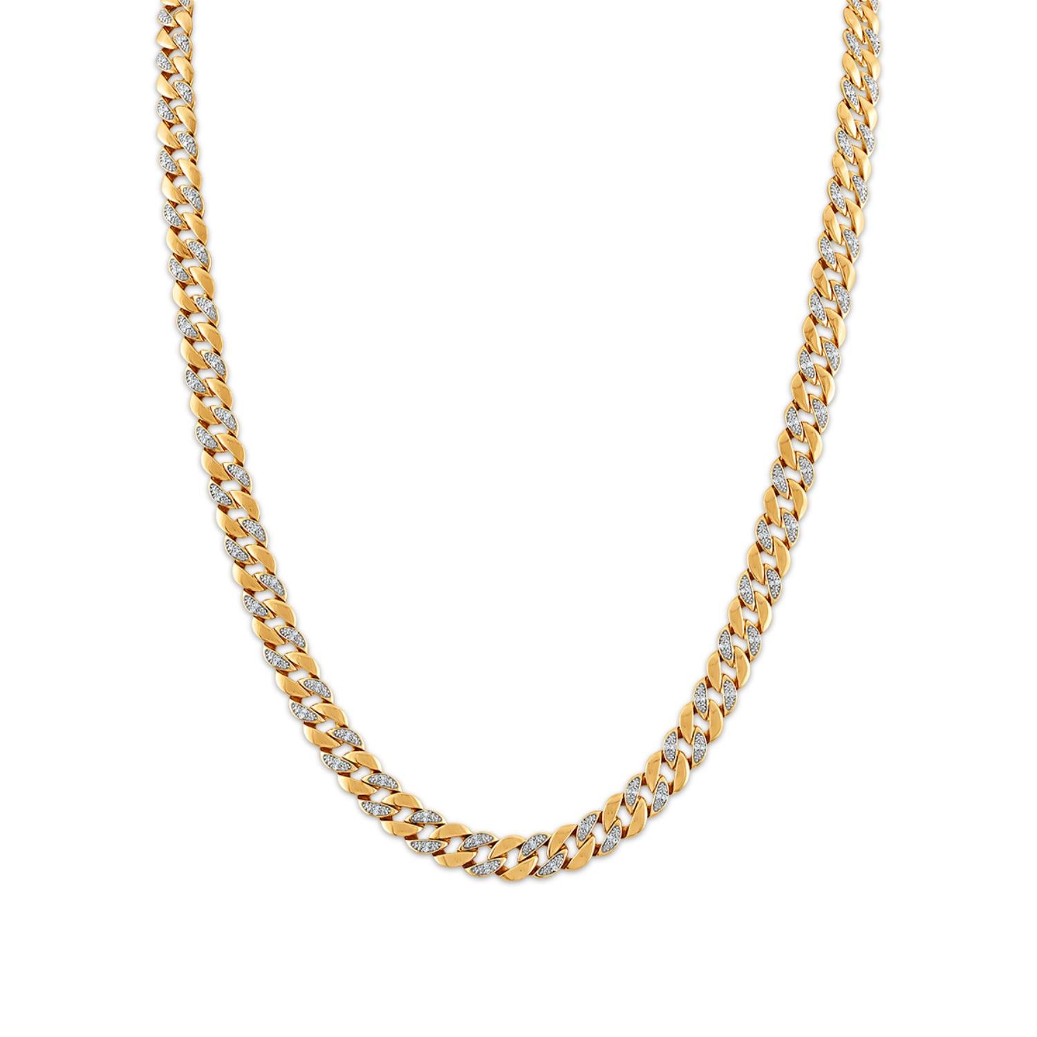 1 CT. T.W. Diamond Cuban Link Chain Necklace in Sterling Silver with 14K  Gold Plate – 22