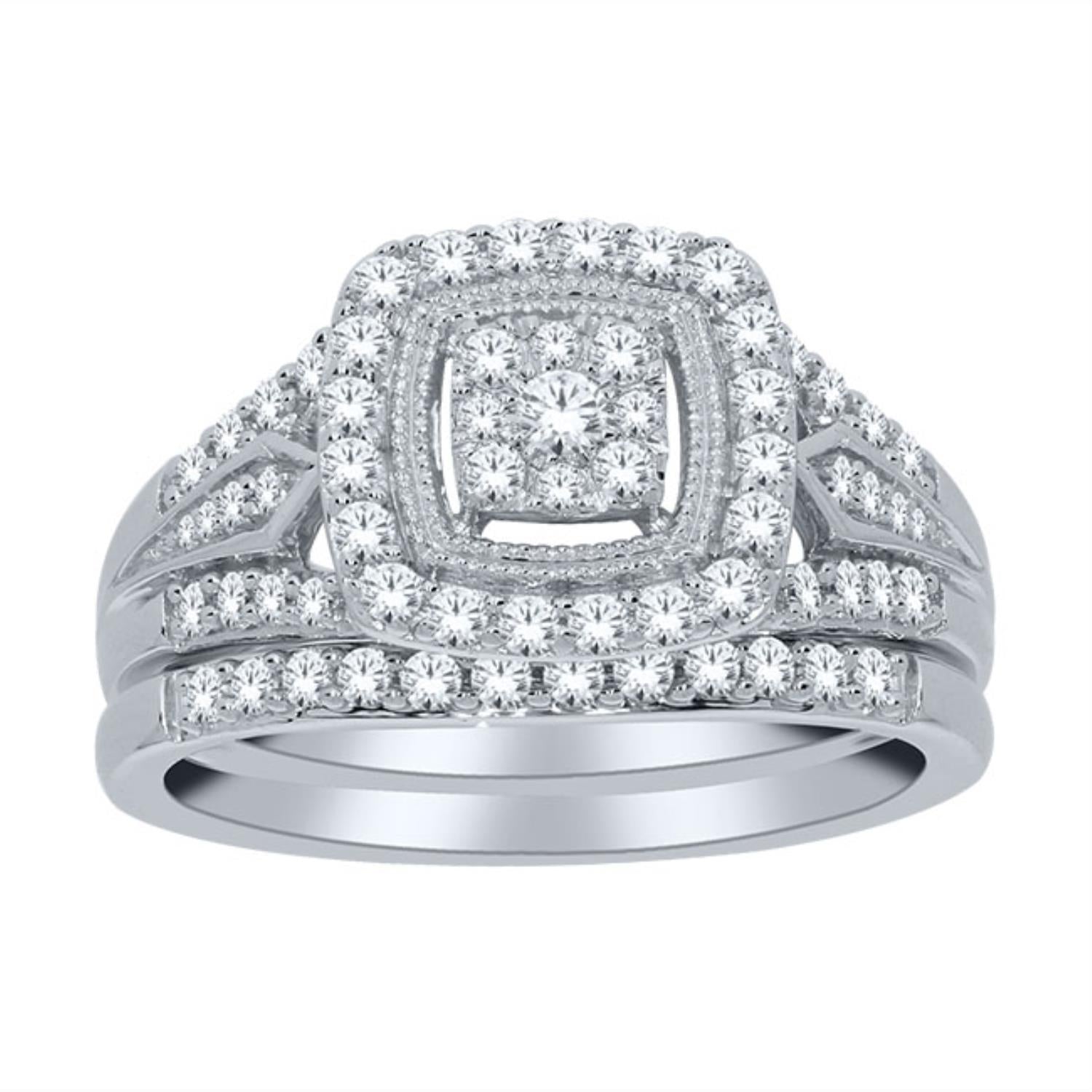 1 1/10ct Cushion Halo Solitaire Diamond Engagement Wedding Ring Set White Gold