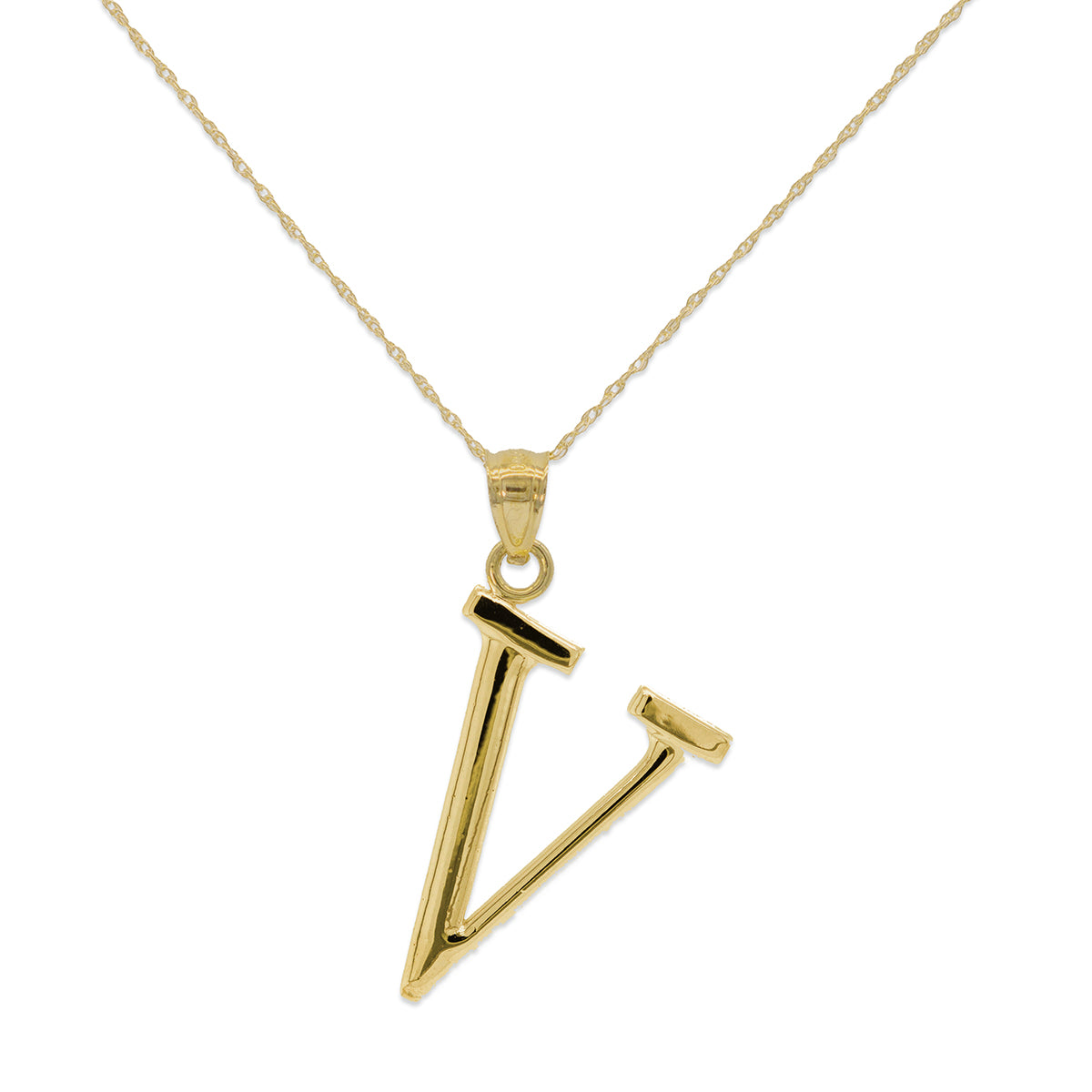 V Initial Pendant in 10kt Yellow Gold