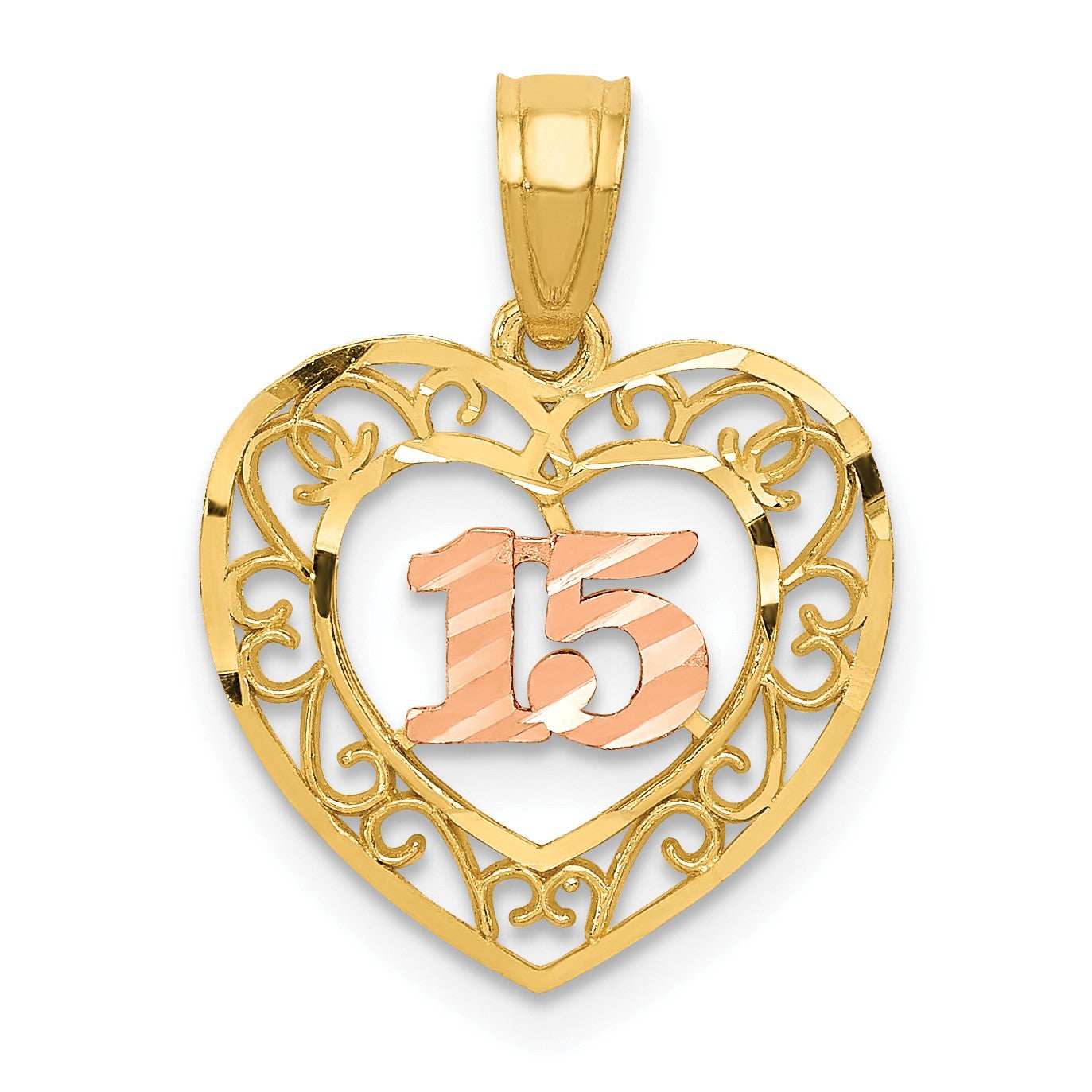 925 Sterling Silver 15 Años Quinceañera Heart Pendant Necklace