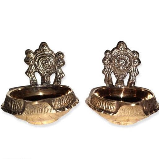 Brass Sangu Chakkara Diya Pair- 4.5 -  - Brass Antique  Collections