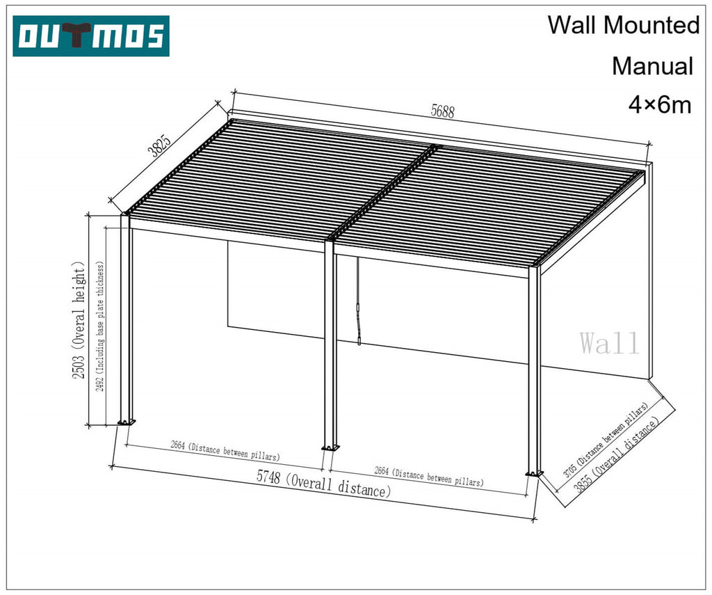 aluminium louvred pergola Manual wall mounted 4X6