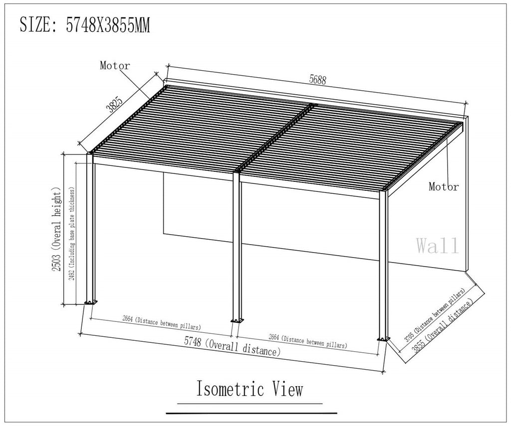 aluminium louvred pergola Morotised wall mounted 4x6