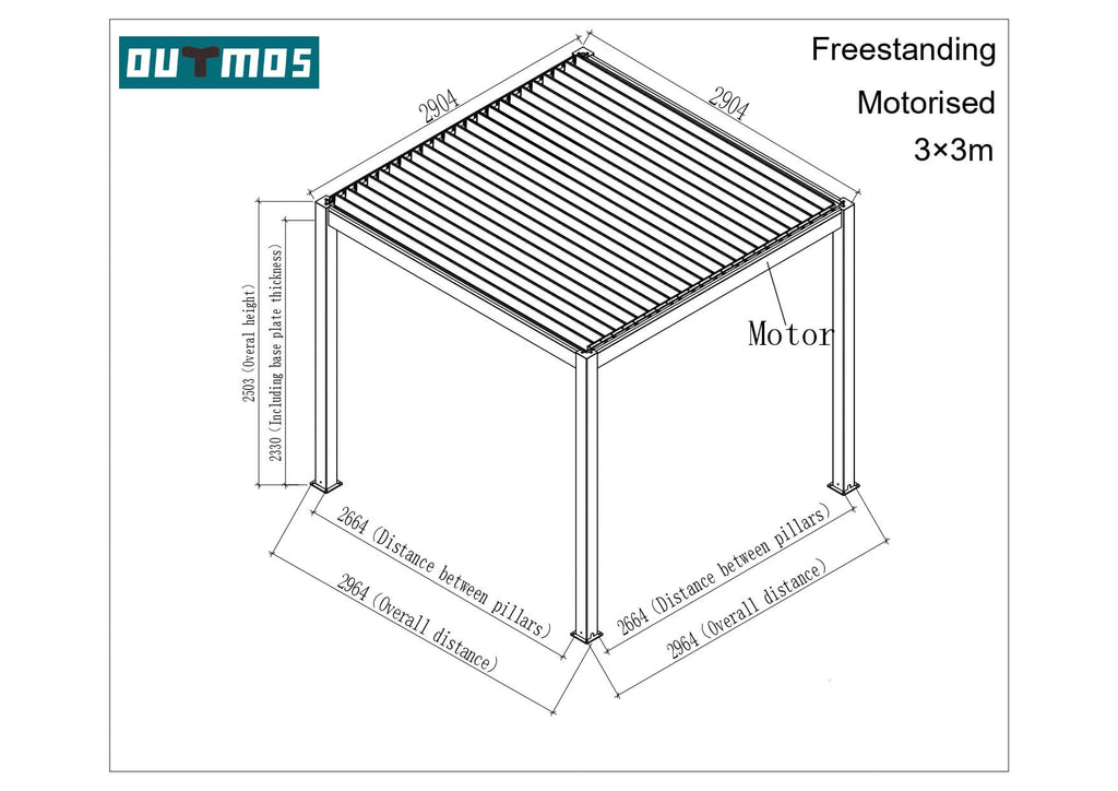 free standing aluminium louvred pergola motorisedl 3X3