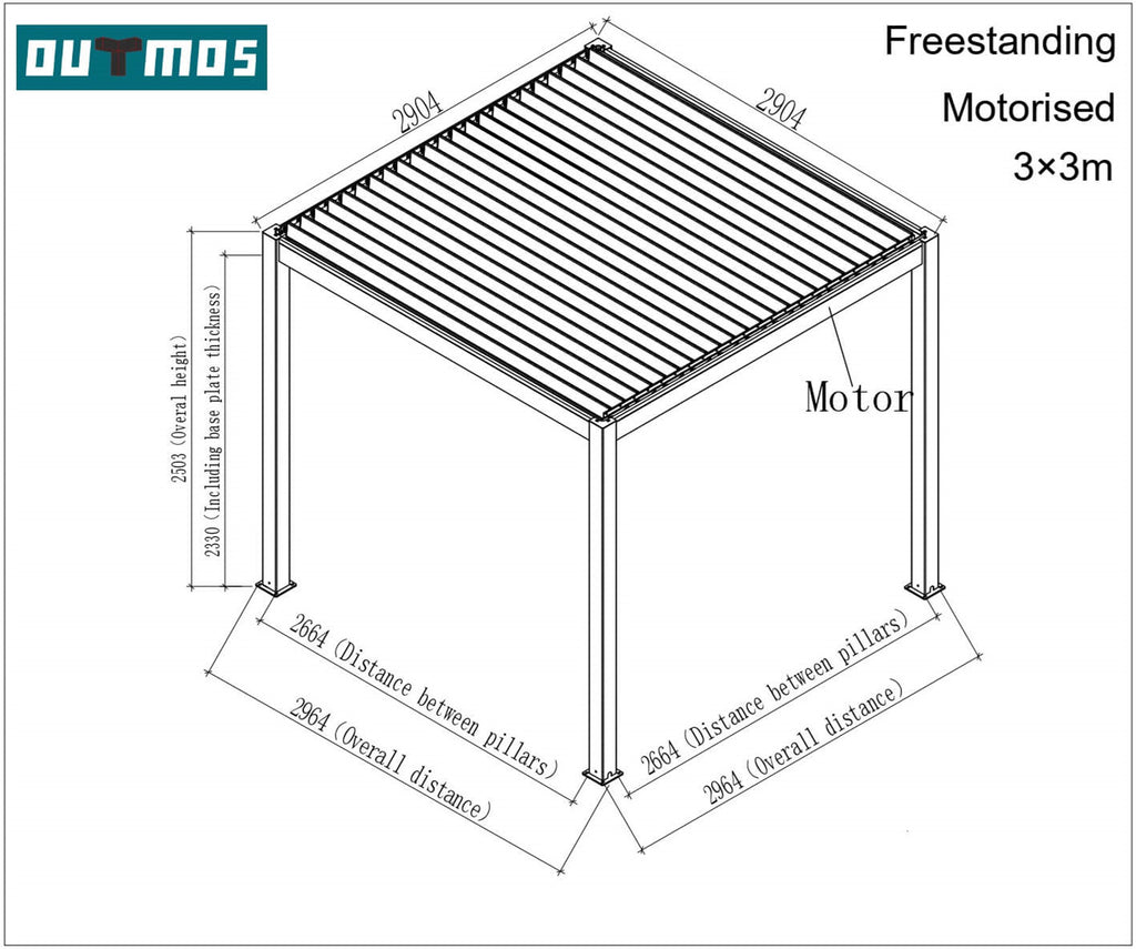 free standing aluminium louvred pergola motorisedl 3X3