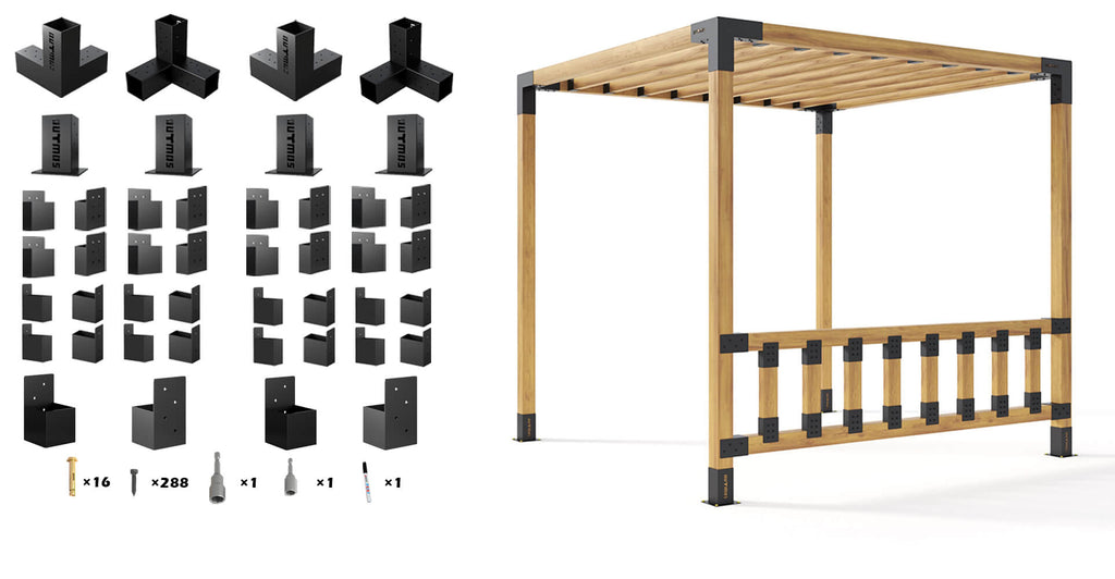 Products Pergola Kits | Single Pergola System with Railing and Top Rafter