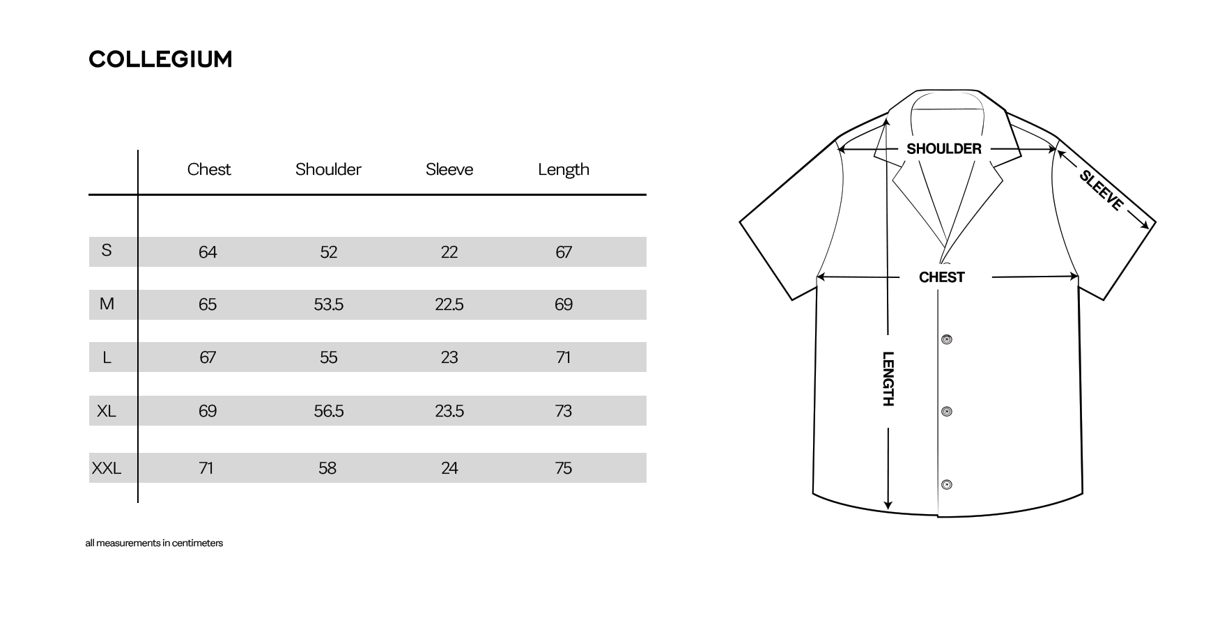 Collegium Pillar Camp Shirt - Size Guide