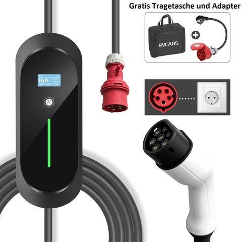 Mobile Ladestation GREEN-CHARGE 11kW 16A CEE zu Typ 2 5m/7,5m/10m